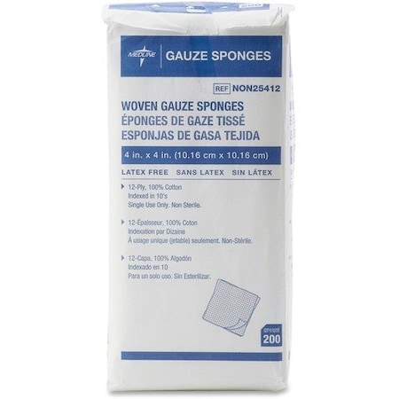 Medline GAUZE, 12PLY, 4inX4in, 200PK MIINON25412